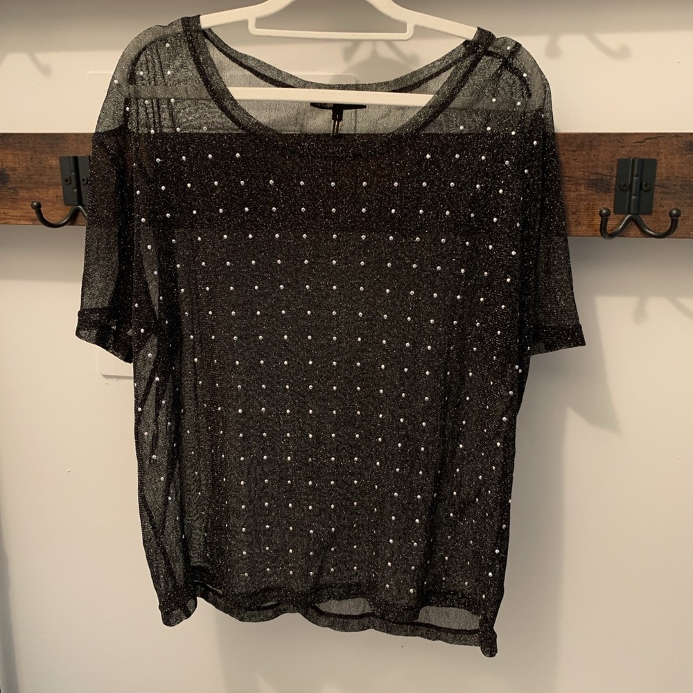 Maje Black Sheer Blouse with Silver Accents